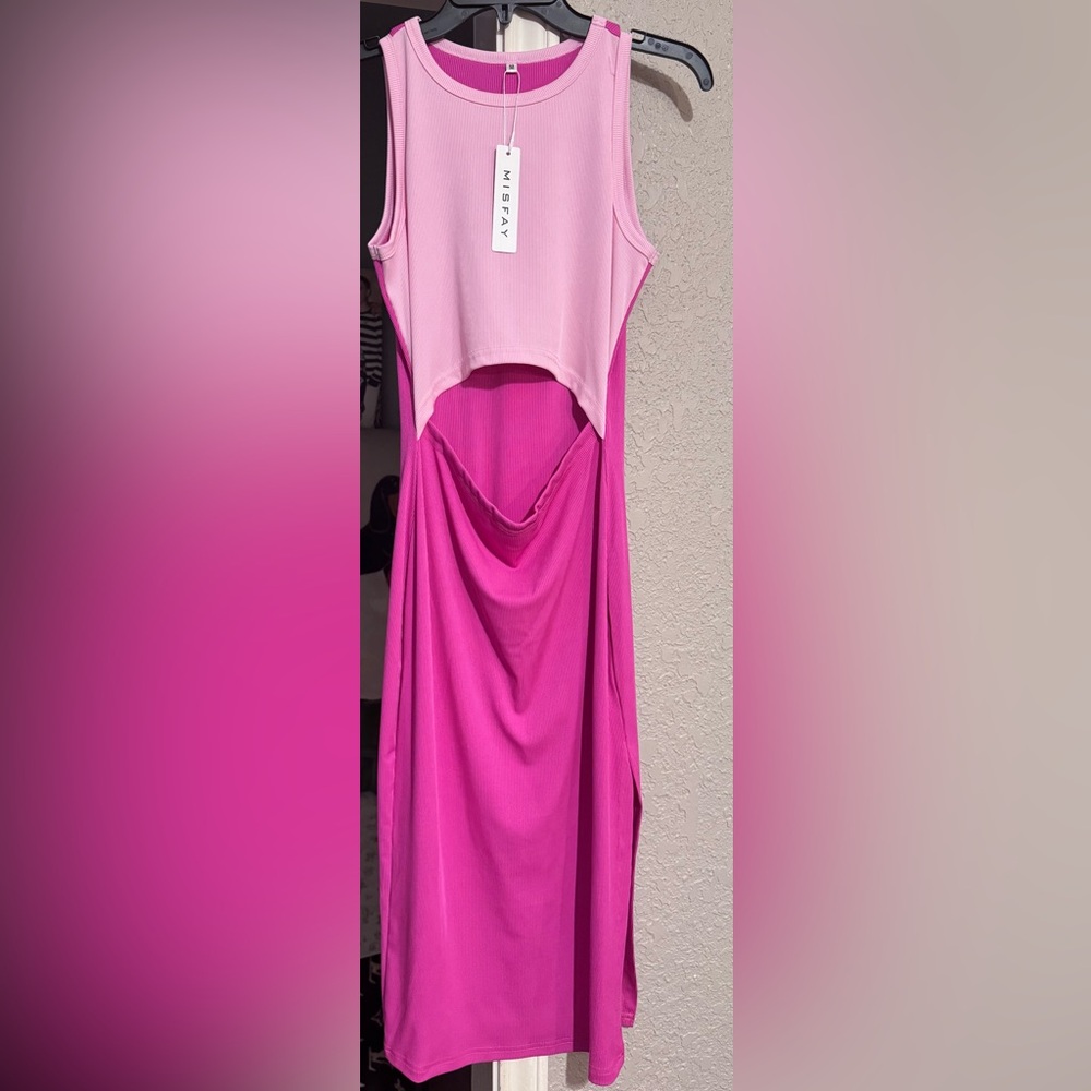 Pink Ruched Cut Out Maxi Dress